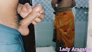 Desi yellow saree step mom got fucked by her step son in the bathroom